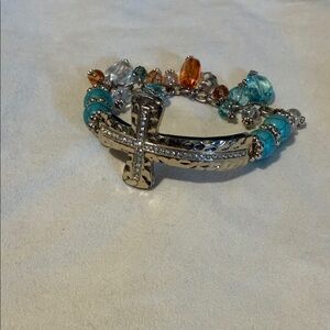 Vintage beaded cross stretch bracelet